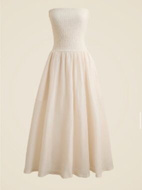 J. Crew White Strapless Smocked Maxi Dress